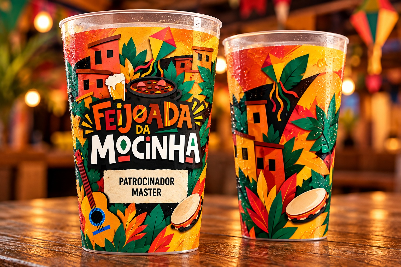 Exemplo ilustrativo de copos personalizados para patrocinador